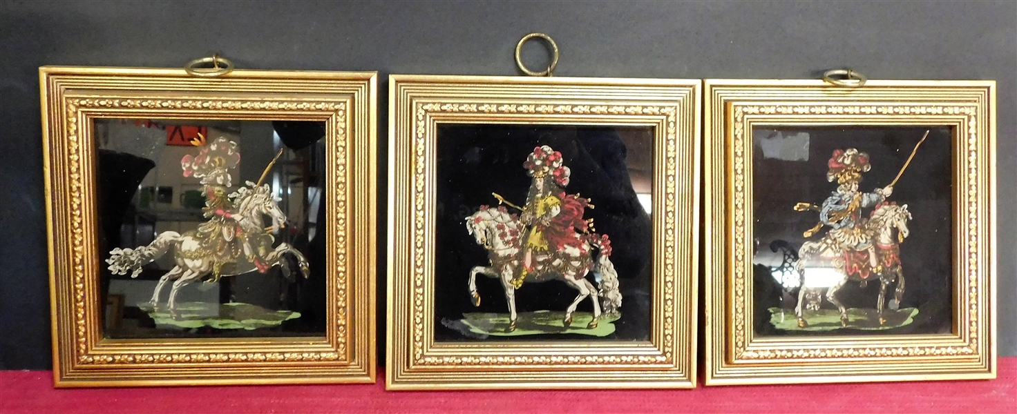 Set of 3 Sungott Art Studio Hand Colored Prints in Gold Frames - Frames Measure 6 5/8" by 6 5/8"