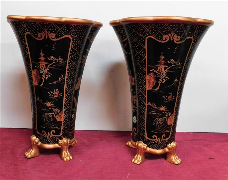 Modern Chinese Porcelain Footed Vases - 8 3/4" tall 6 3/8" across