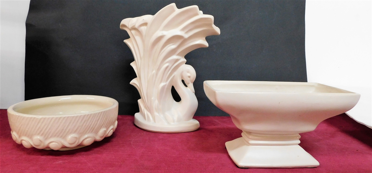 McCoy 9 1/2"  Swan Vase, McCoy Low Planter, and Other McCoy Planter - 4 1/2" tall 8" by 4 1/2"