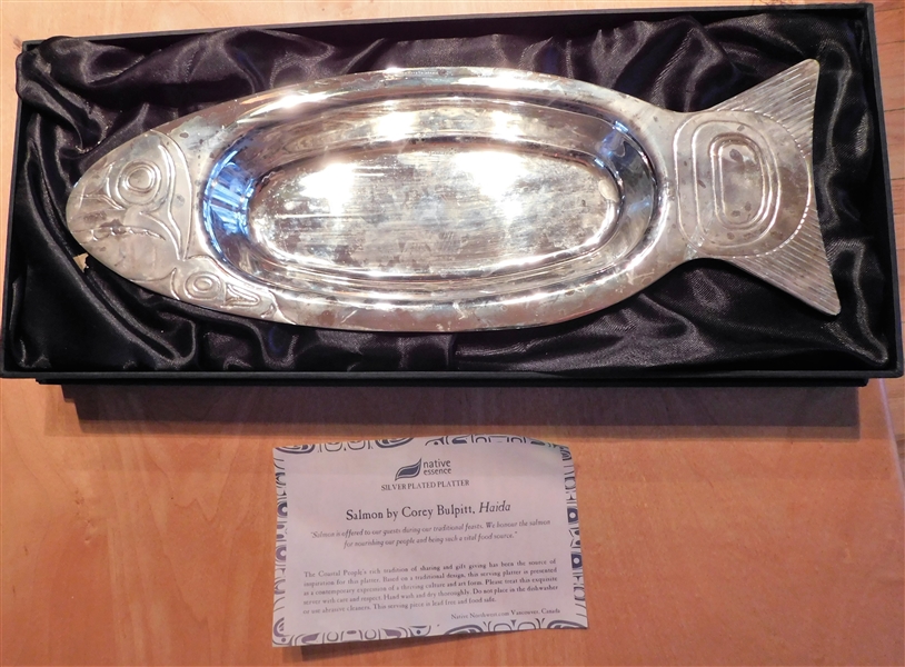 Native Essence Silver Plated Salmon Platter by Corey Bulpitt, Haida - In Original Fitted Box - 12 3/4" by 4 3/4"