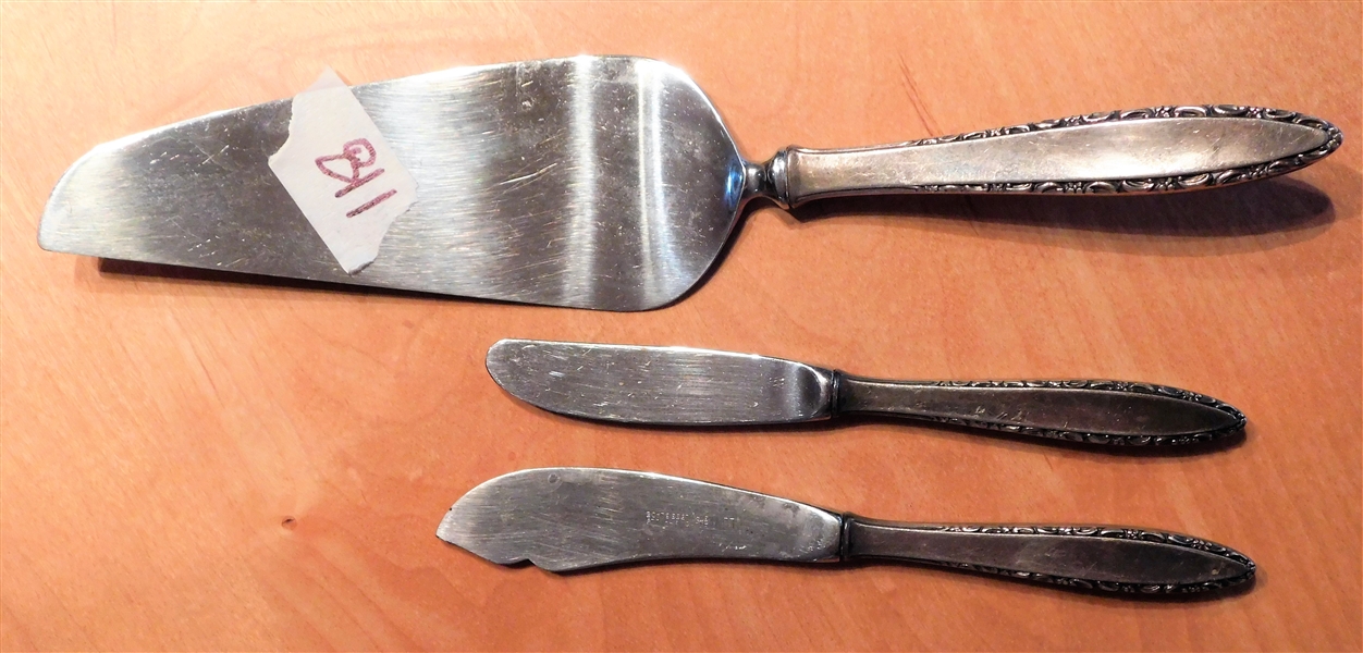 3 Lunt Sterling Silver Handled Serving Pieces - Cake Server, Cheese, and Butter