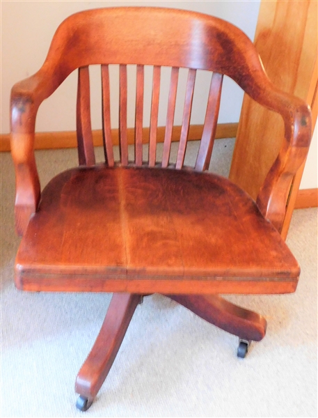 Solid Oak Rolling Desk Chair 