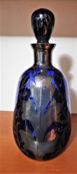 Cobalt Blue Silver Overlay Decanter - 9 1/4" tall 