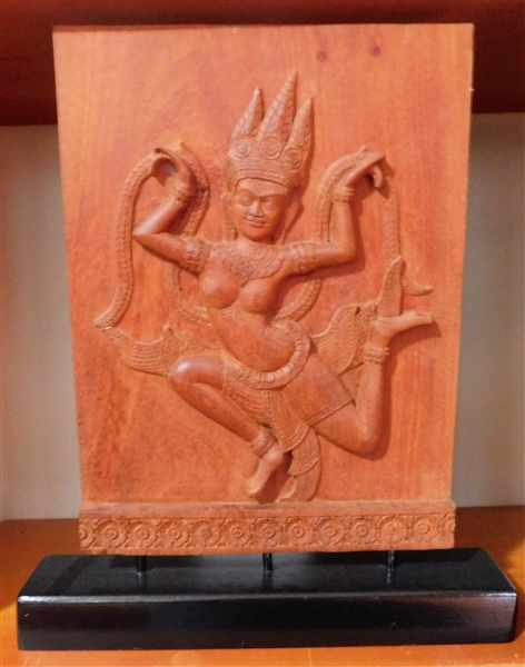 Indian Wood Carved Plaque on Stand - 13" by 9 1/2" Not including Stand