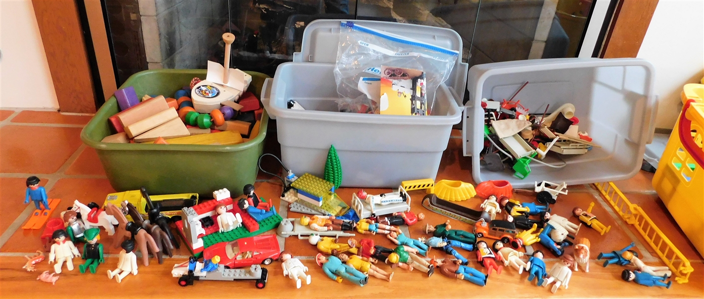 Large Lot of Toys including Fisher Price 1974, 1970s Playmobile, Wood Blocks, Etc. 