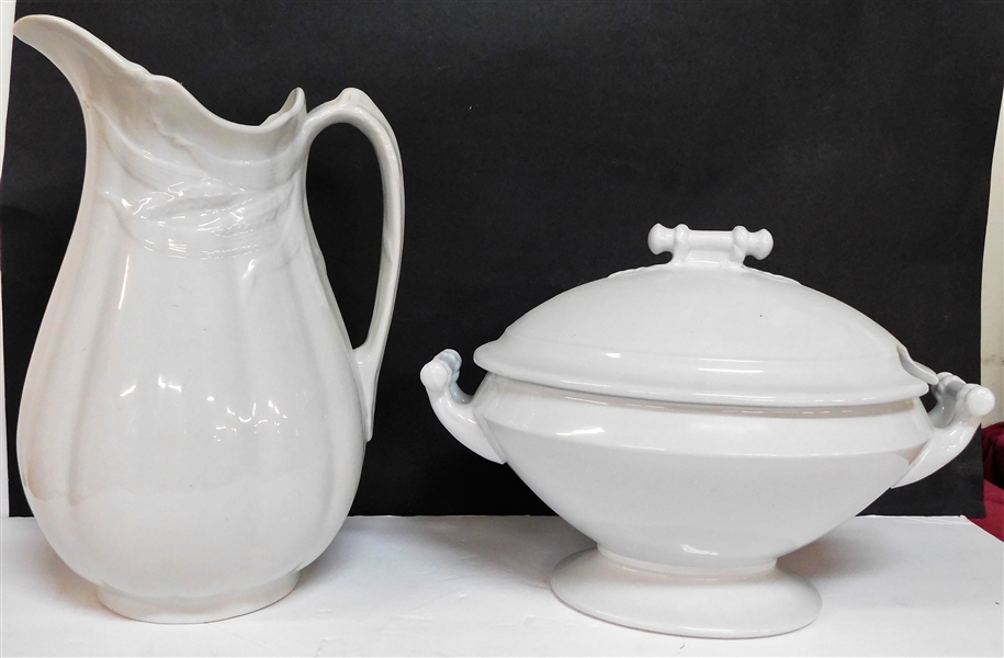 Royal Ironstone Pitcher and J & G Meakin Covered Tureen - Pitcher is 12" Tall