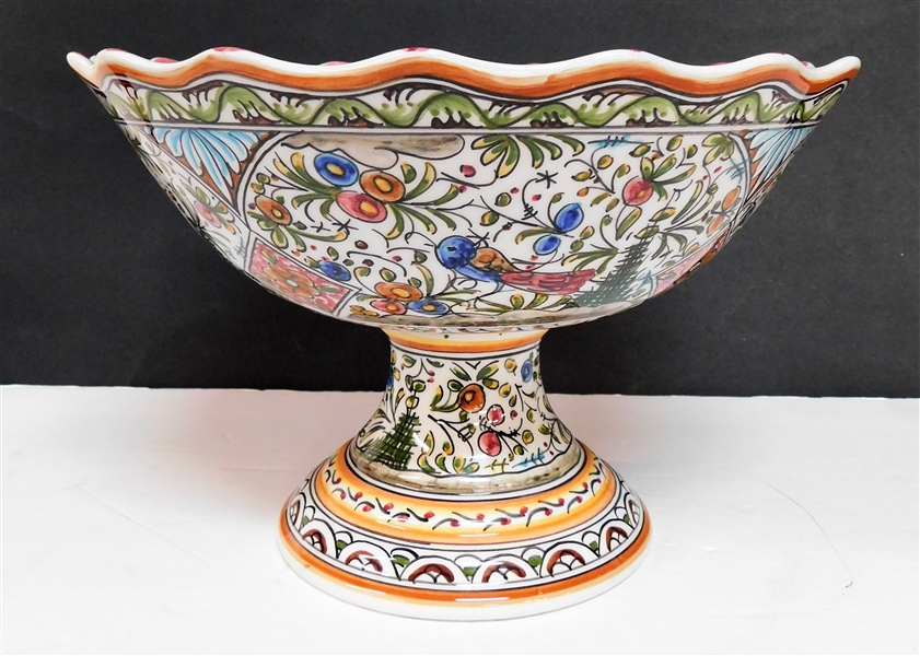 Hand Painted Portugal Compote 6 3/4" tall 10 1/4" Across