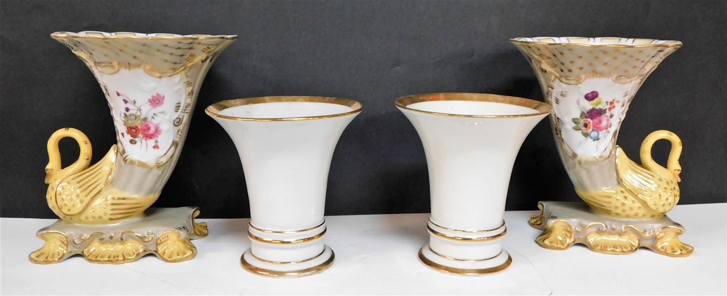 Pair of Jeanne Reed Williamsburg Swan Floral Vases 6" tall and Pair of Erphila Germany 4 1/4" Floral Vases 