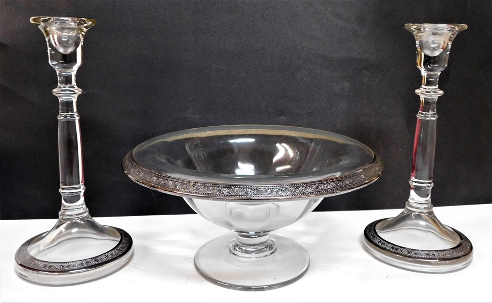 Silver Overlay Console Bowl and Candlestick set - Candle Sticks are 9 1/2" Tall Bowl 5 1/4" tall 9 1/4" across