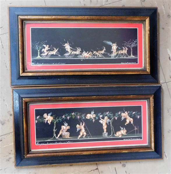 Pair of Maria Grazinno Cherub Watercolors - Framed 14" by 7 1/2"