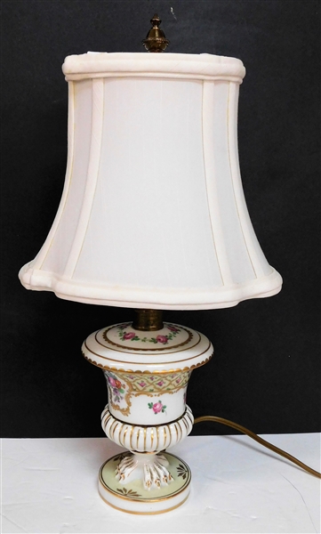 Gold and Floral Decorated Small Lamp with White Shade - 14 1/2" Total Height