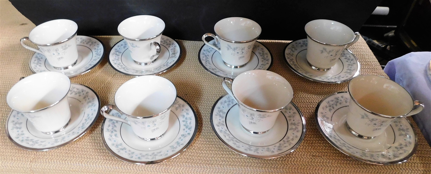 Set of 8 Lenox "Windsong" Cup and Saucers with Platinum Trim 