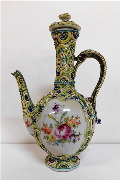 Moriage Decorated Floral Chocolate Pot - 10 1/2" tall 6 1/2" Spout to Handle