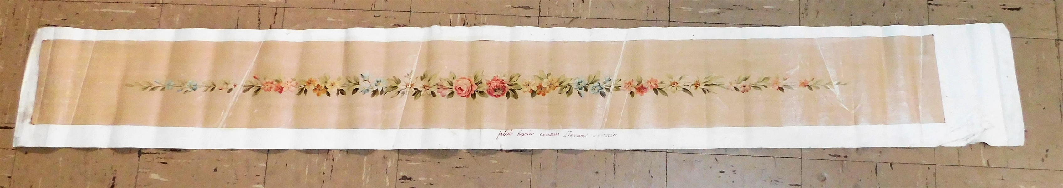 Hand Painted French Floral Canvas - Some Scratches -Paint only Measures  62" by 6"