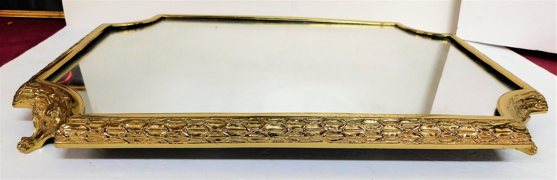 Brass Claw Footed Dresser Mirror - 1" tall 20" by 14"