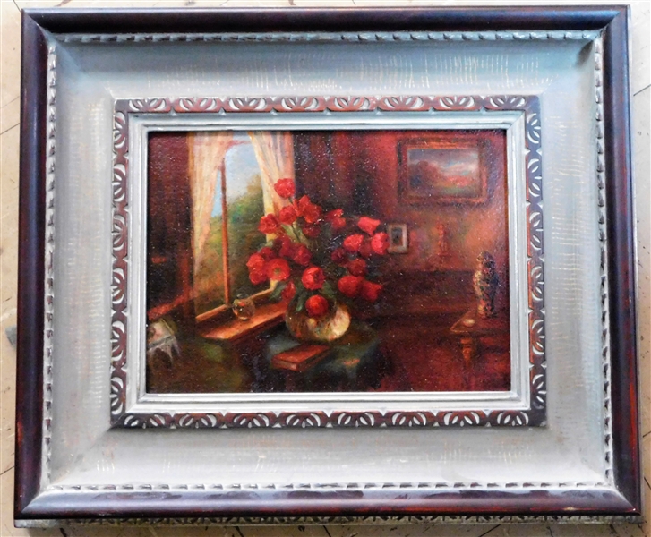 Giclee Print on Board of Vase of Flowers - In Shadowbox - Frame Measures 16" by 18"