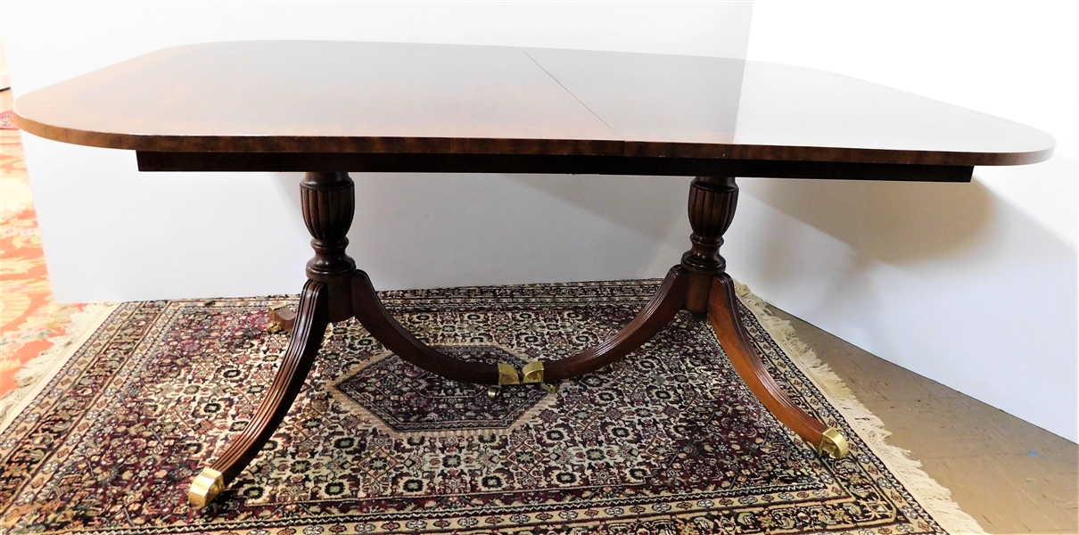 Council Craftsman Double Pedestal Dining Table - 2 Leaves - Inlaid Details around Edges - Table Measures - 69" by 45" with out leaves - Leaves Measure 20" Some Finish Wear on One End - See Photo