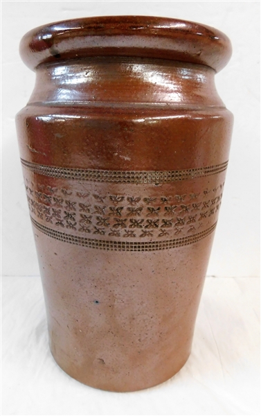 Stone Pottery Vase with Incised Decoration - 8 3/4" tall 5" Across