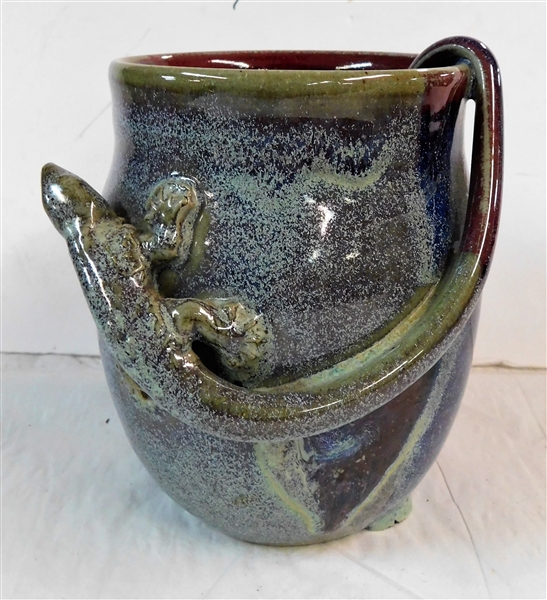 Artist Signed Pottery Vase with Lizard - 6" tall 4" across