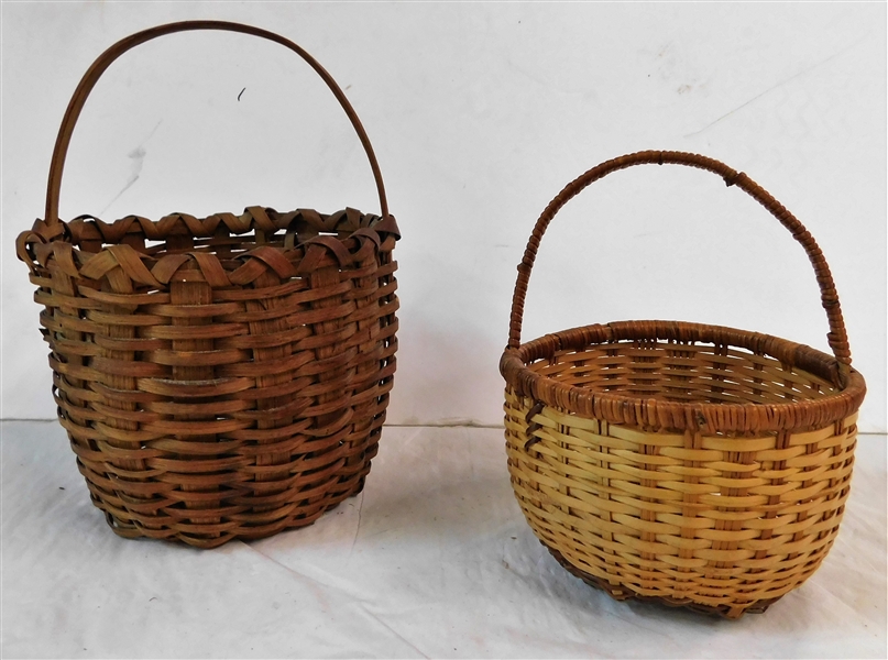 2 Small Handmade Baskets Oak Split Measures 4 1/2" tall not including handle