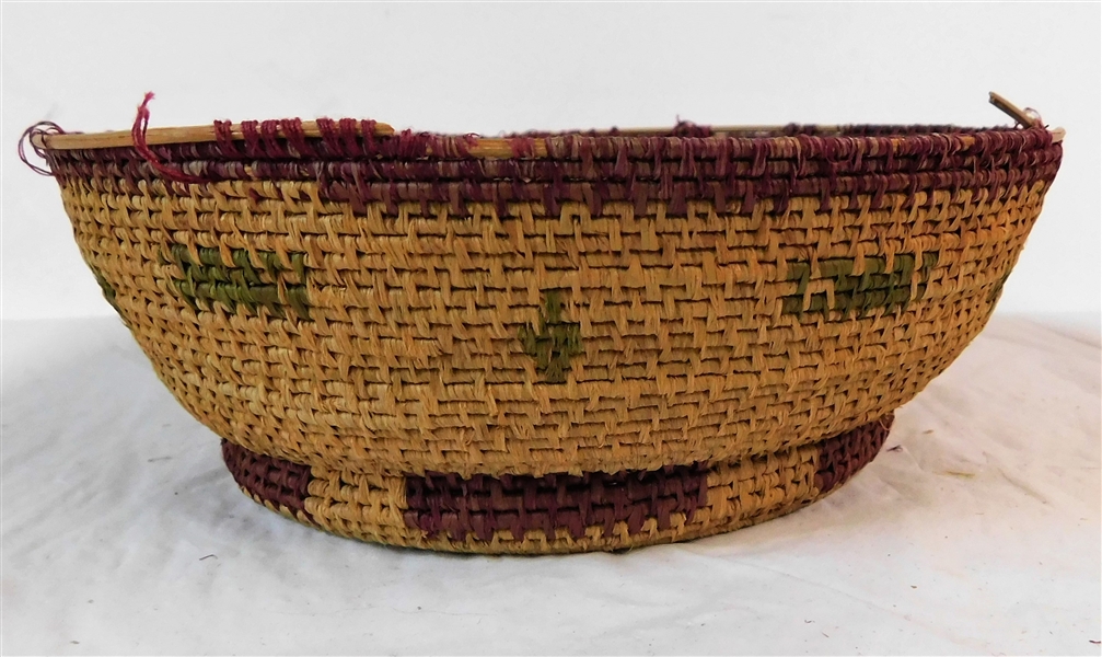 Native American Hand Woven Basket - Some Damage to Rim and Split Near Bottom - See Photos - 2" tall 6 1/2" Across