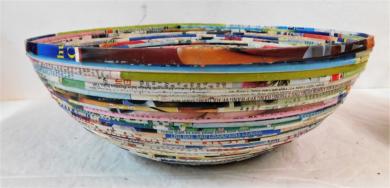 Bowl Made From Magazine Pages - 5" tall 15" Across