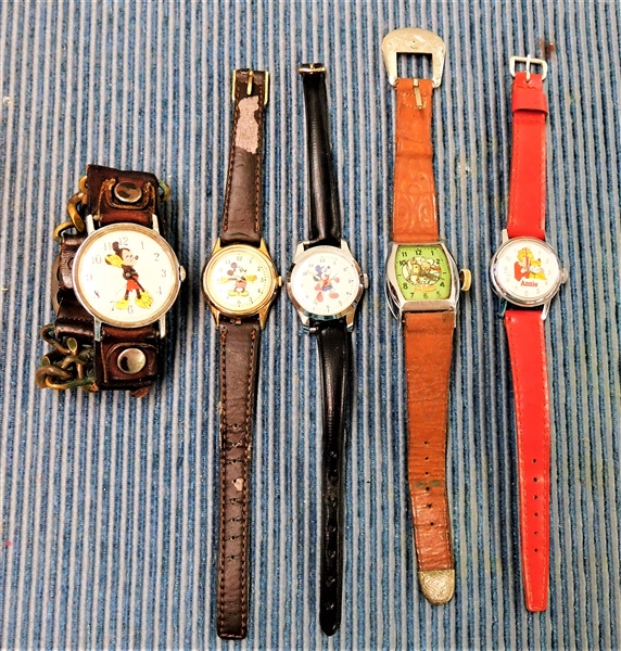 Lot of 5 Wrist Watches including Mickey Mouse, Annie, and  Roy Rogers, 