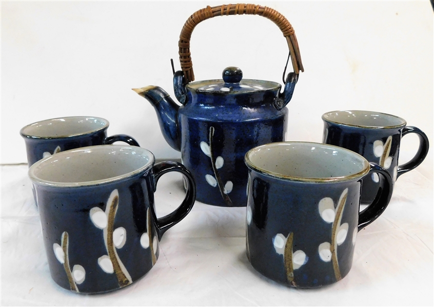 Pussy Willow Tea Pot and Mug Set - Mugs Measure 3 1/2" tall Tea Pot 7" Spout to Handle