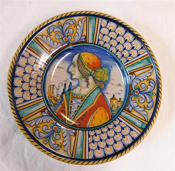 Hand Painted Deruta Italy Portrait Plate -1 3/4" tall  8 1/4" across 