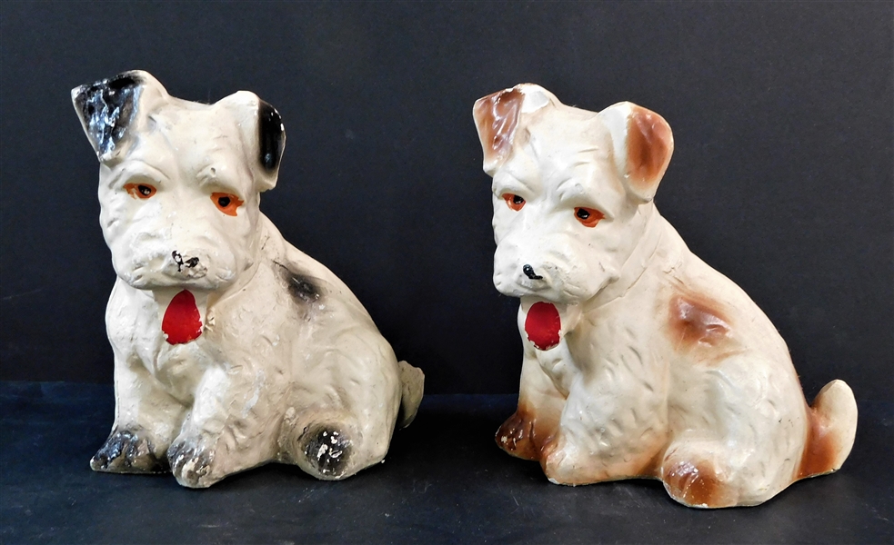  2 Chalk Scottie Dogs - 1 Has Damaged Ear - 7 1/2" tall 