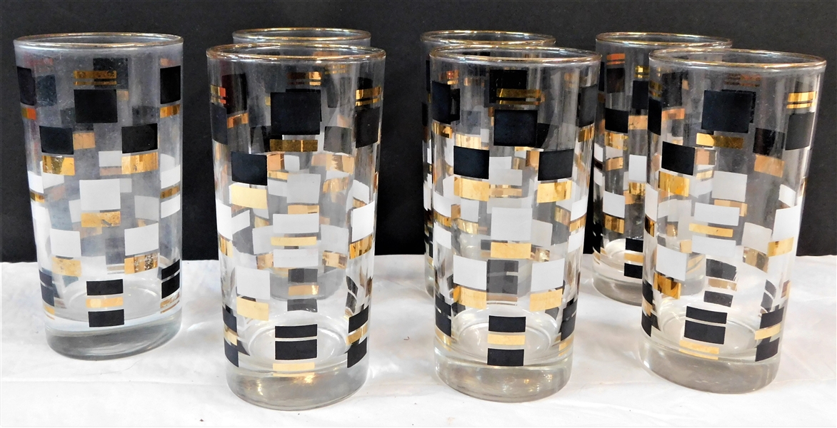 7 Black White and Gold 5 3/4" Drinking Glasses 