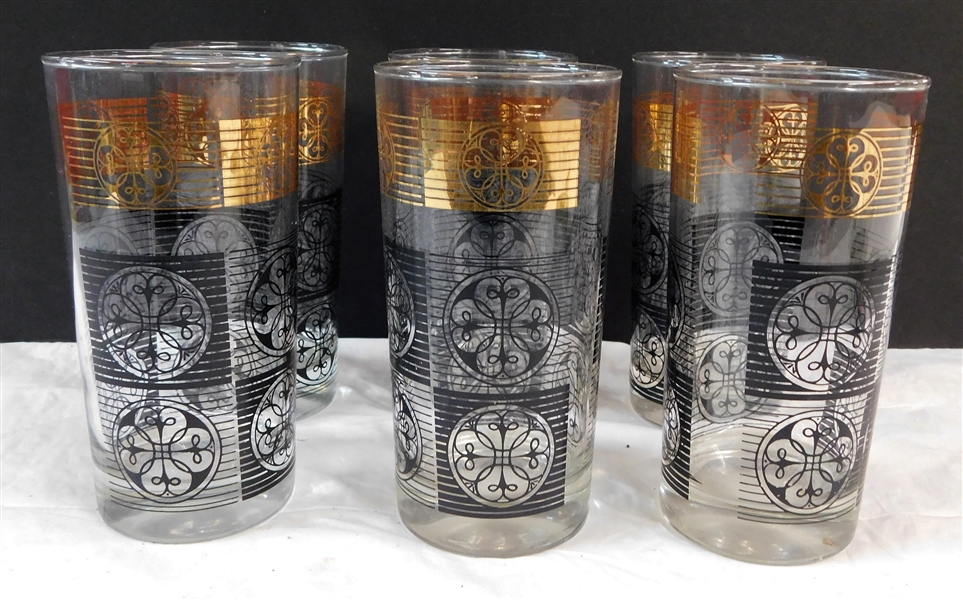 6 Black and Gold 5 3/4" Drinking Glasses