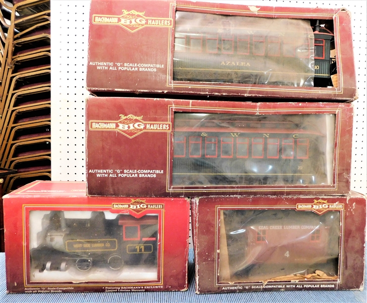 4 Bachmann Plus "Bachmann Big Haulers" "G" Scale - Porter Side Tank Locomotive (Western Lumber Co), Observation Car, Coach, and Four Wheel Caboose