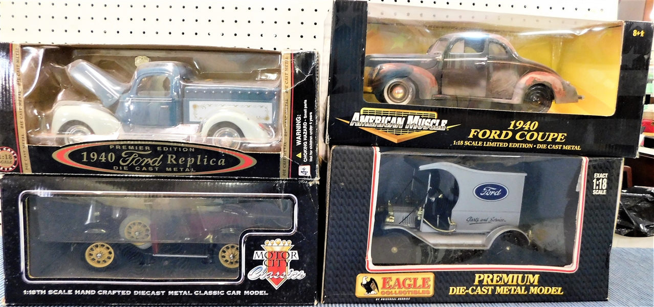 New in Original Boxes 1/18 Scale Model Cars - 1940 Ford Coupe, Ford Model T "Paddy Wagon", "1940 Ford Replica", "Motor City Classics"