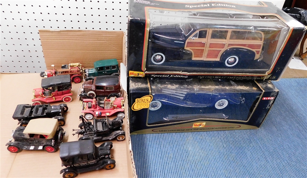 New in Original Boxes 1/18 Scale Model Cars - 1948 Fleetmaster, Mercedes Benz 500 K, and 9 Smaller Model Cars