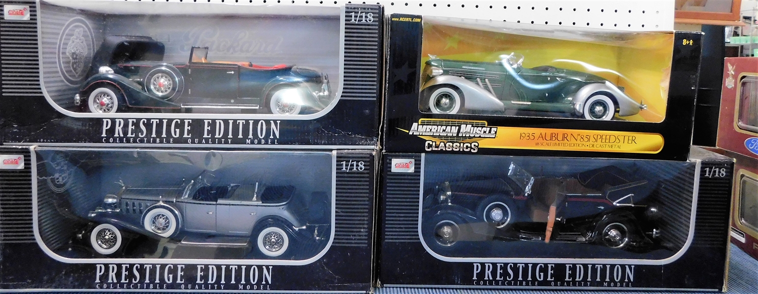 New in Original Boxes 1/18 Scale Model Cars - 1935 Auburn 851, 1934 Packard, 1932 Cadillac, and Other