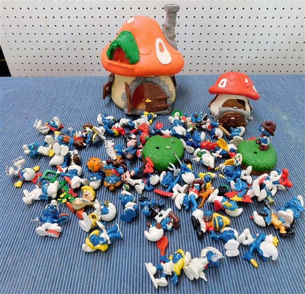 Lots of Late 70s and Early 80s  Smurf Toys including Lots of 2" Figures and 2 Houses