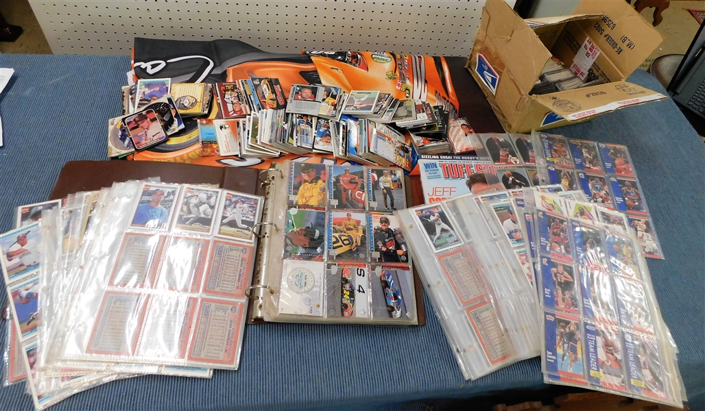 Large Lot of Sports Cards including Basketball, Baseball, and Nascar - Also including Nascar Magazine and Flags - Players include Michael Jordan, Charles Barkley, Etc.