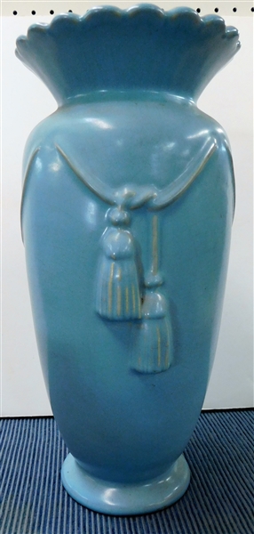 Large Blue Weller Pottery Vase - Hairline on Base - See Photos - 12 1/8" tall