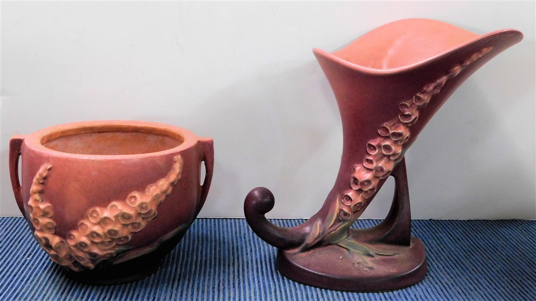 2 Pieces of Roseville Pottery - 659-11 With Repairs Around Rim and 164-8" With Glaze Flaking - See Photos