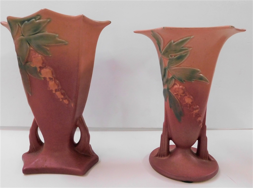 2 Roseville Vases - 966 - 7" and 968 - 8" - Chips around top edges of both