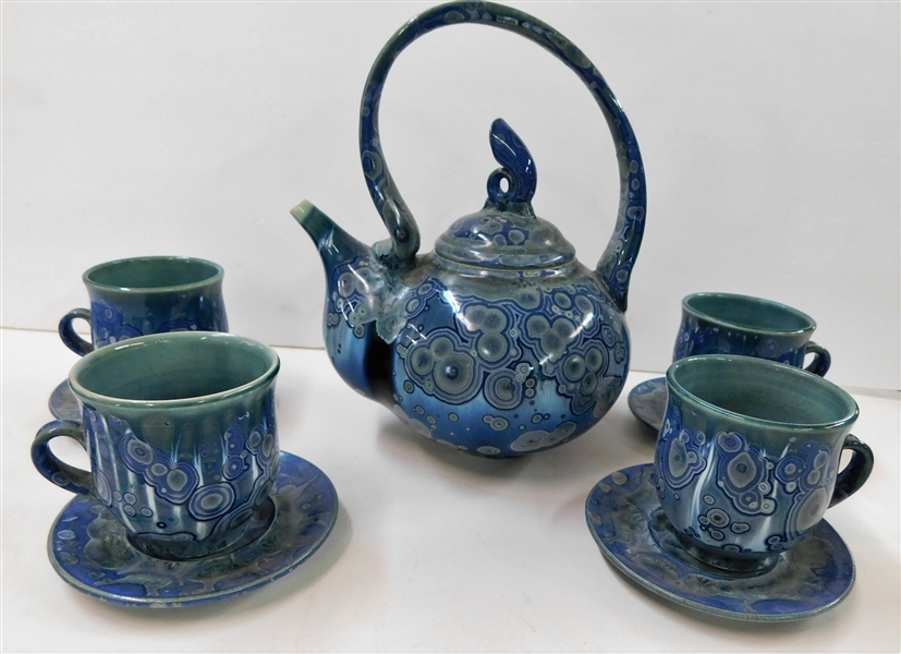 Andy Boswell 2017 Crystalline Art  Pottery Tea Set  - Tea Pot Measures 9" to top of Handle 8" spout to Handle 