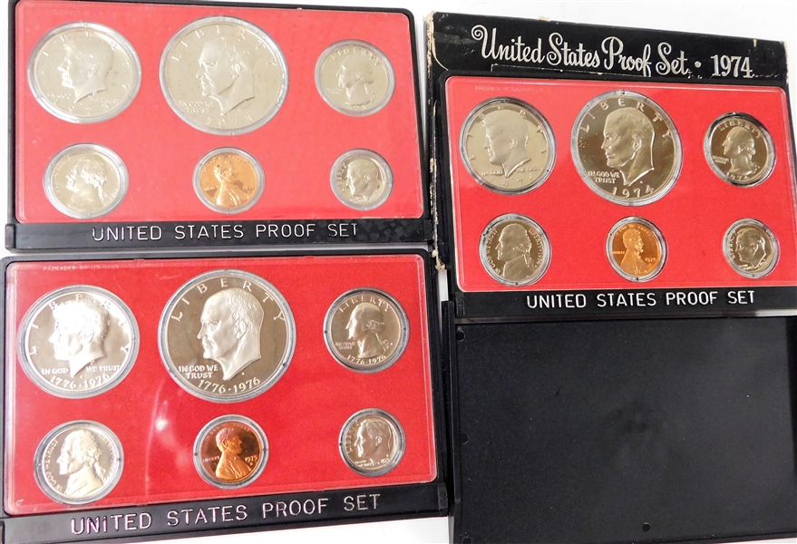 1973, 1974, and 1976 Proof Sets - 1974 Has Box