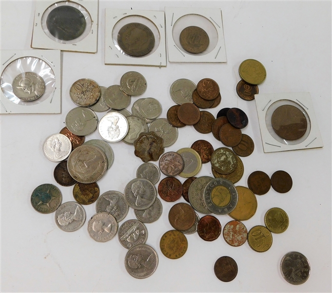 Lot of Foreign Coins including 1919 Penny, 1943 Half Penny, 1800s Penny and More