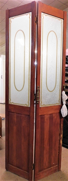 Bifold Door with Floral Decorated Glasses and Brass Tone Hardware - 79" by 16"