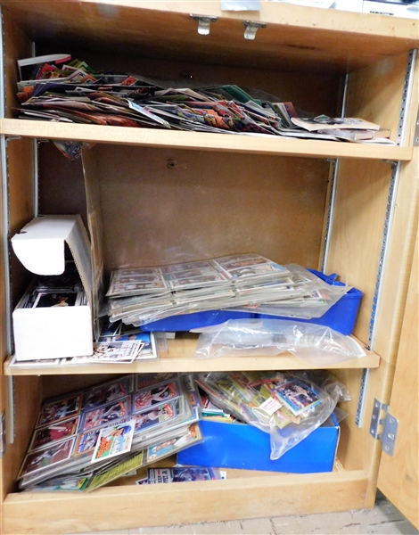 Small Storage Cabinet full of Ball Cards, Baseball, Basketball, and Football 