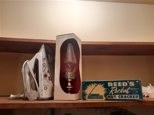 Rowenta Iron, Candle Lamp, and Rocket Nut Cracker