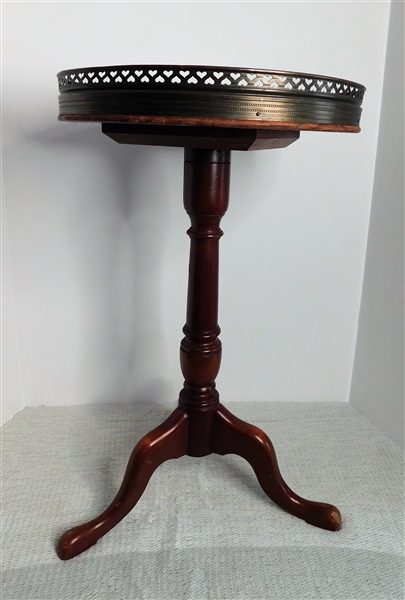 Mahogany Marble Top Plant Stand with Brass Gallery by 22" tall 13 1/2" Across