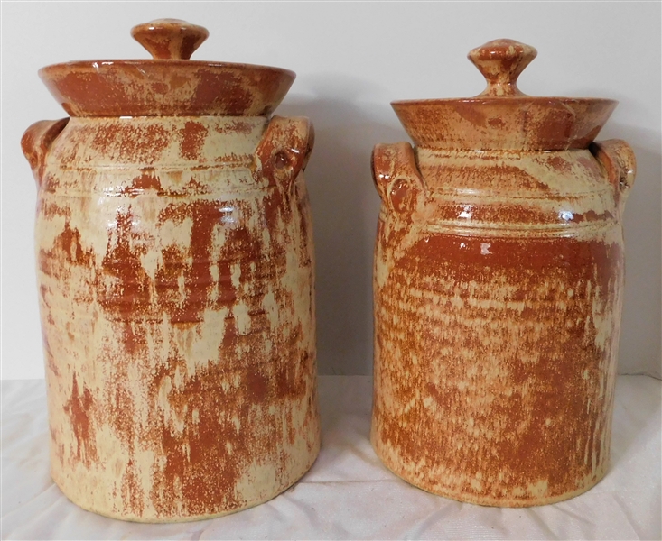 Pair of Seagrove NC Pottery Storage Crocks with Lids Attributed to Dorothy Auman- Largest is 10" with Lid 