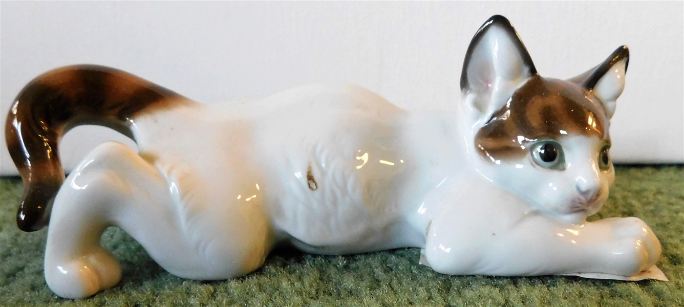 Rosenthal Germany Porcelain Cat T. Karner - Handgemail - 6 3/4" Nose to Tail 